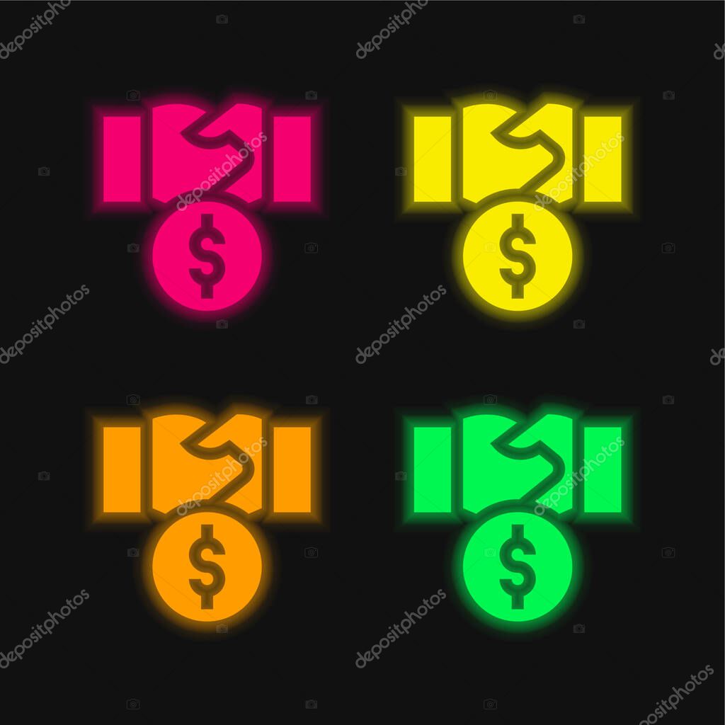 Bribery four color glowing neon vector icon