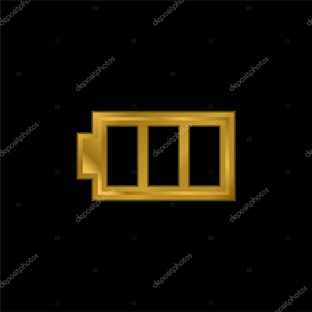 Battery With Three Empty Areas gold plated metalic icon or logo vector