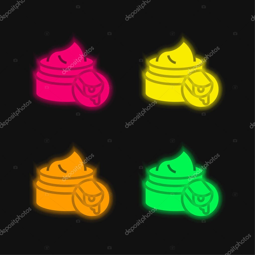 Aloe Vera four color glowing neon vector icon