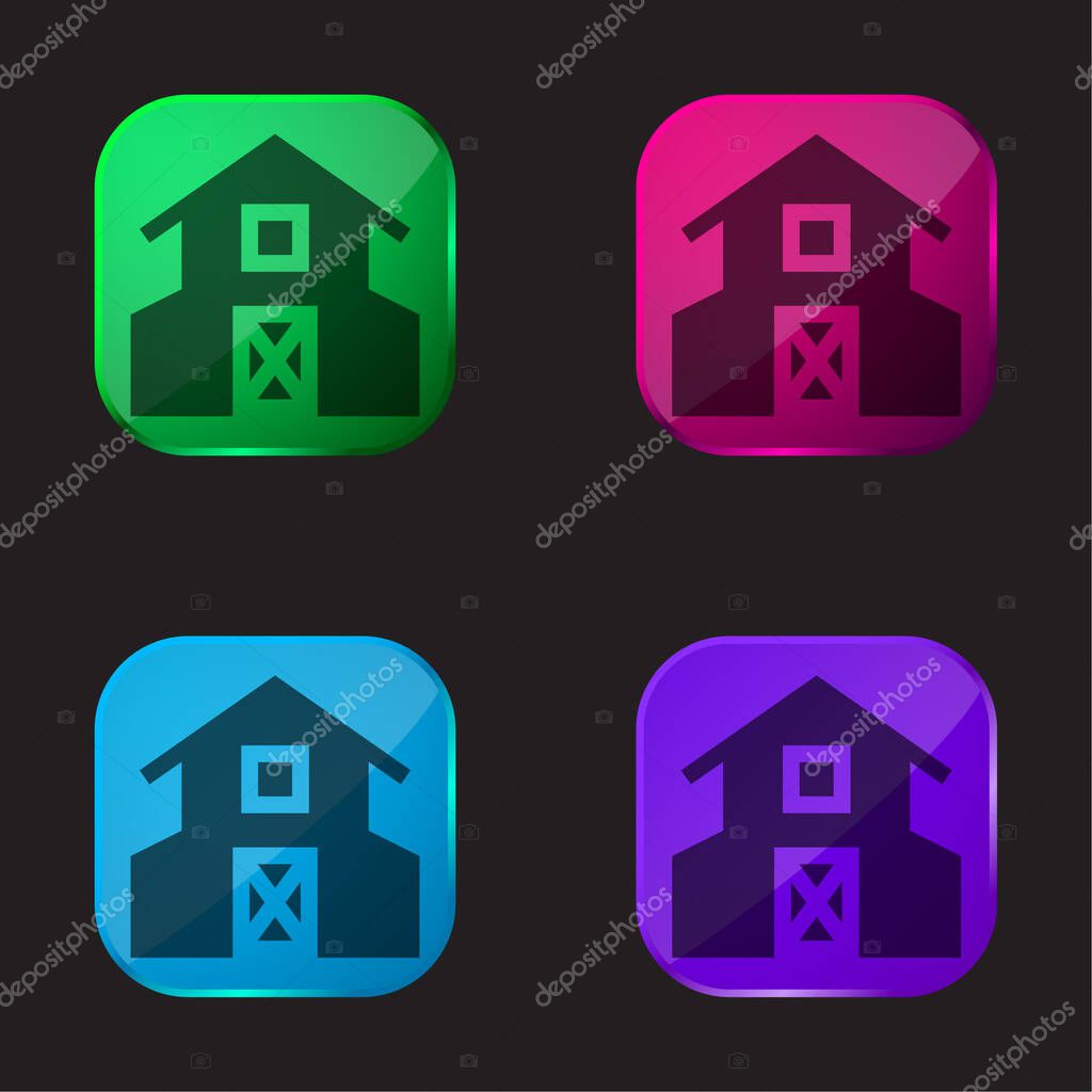 Barn four color glass button icon