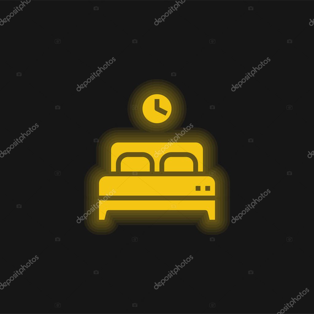 Bed yellow glowing neon icon