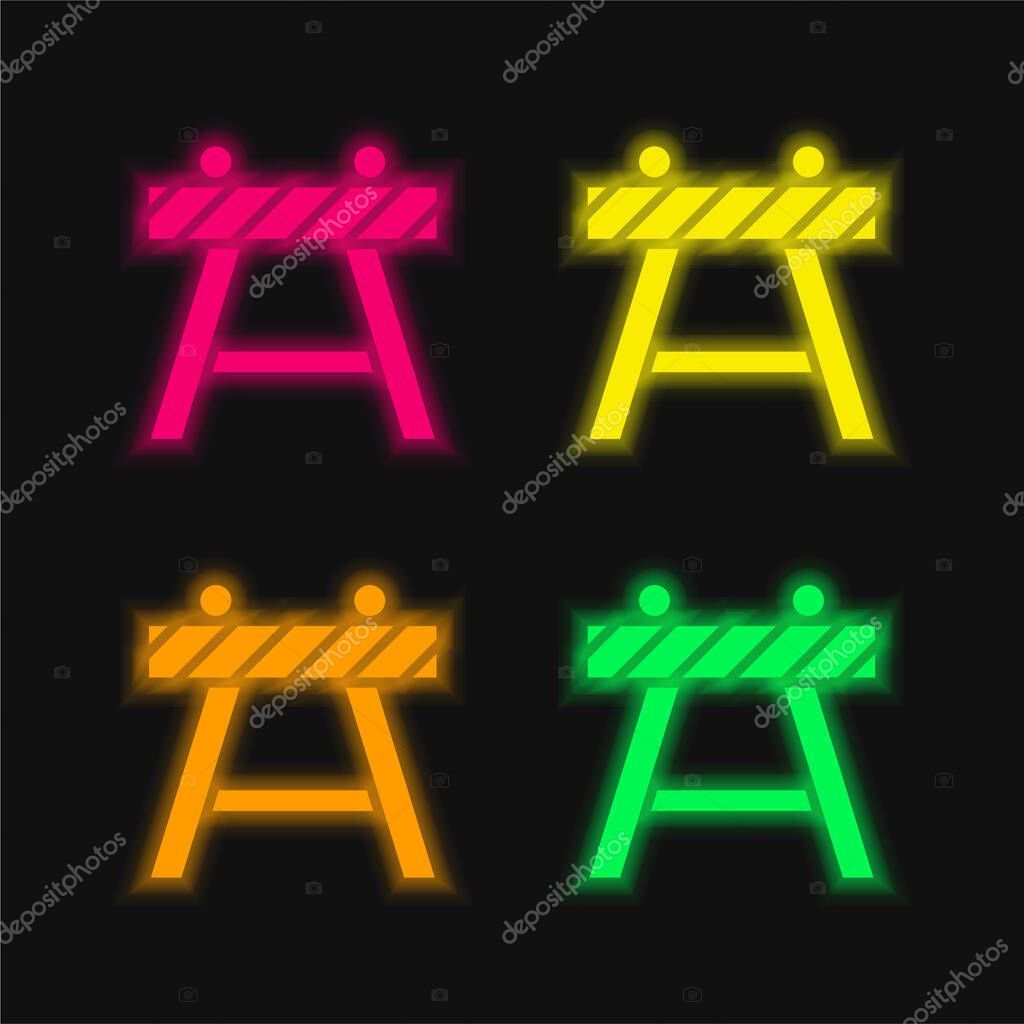 Barricade four color glowing neon vector icon