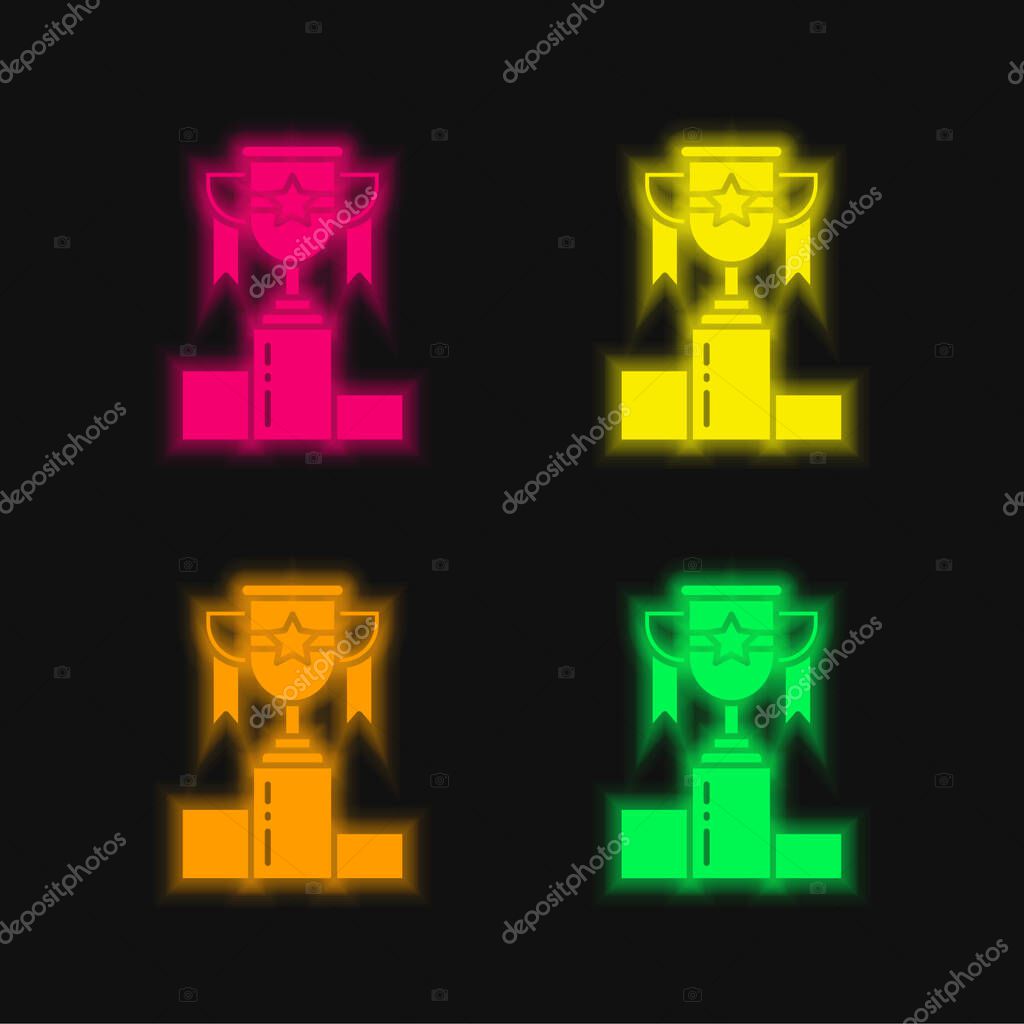 Award four color glowing neon vector icon