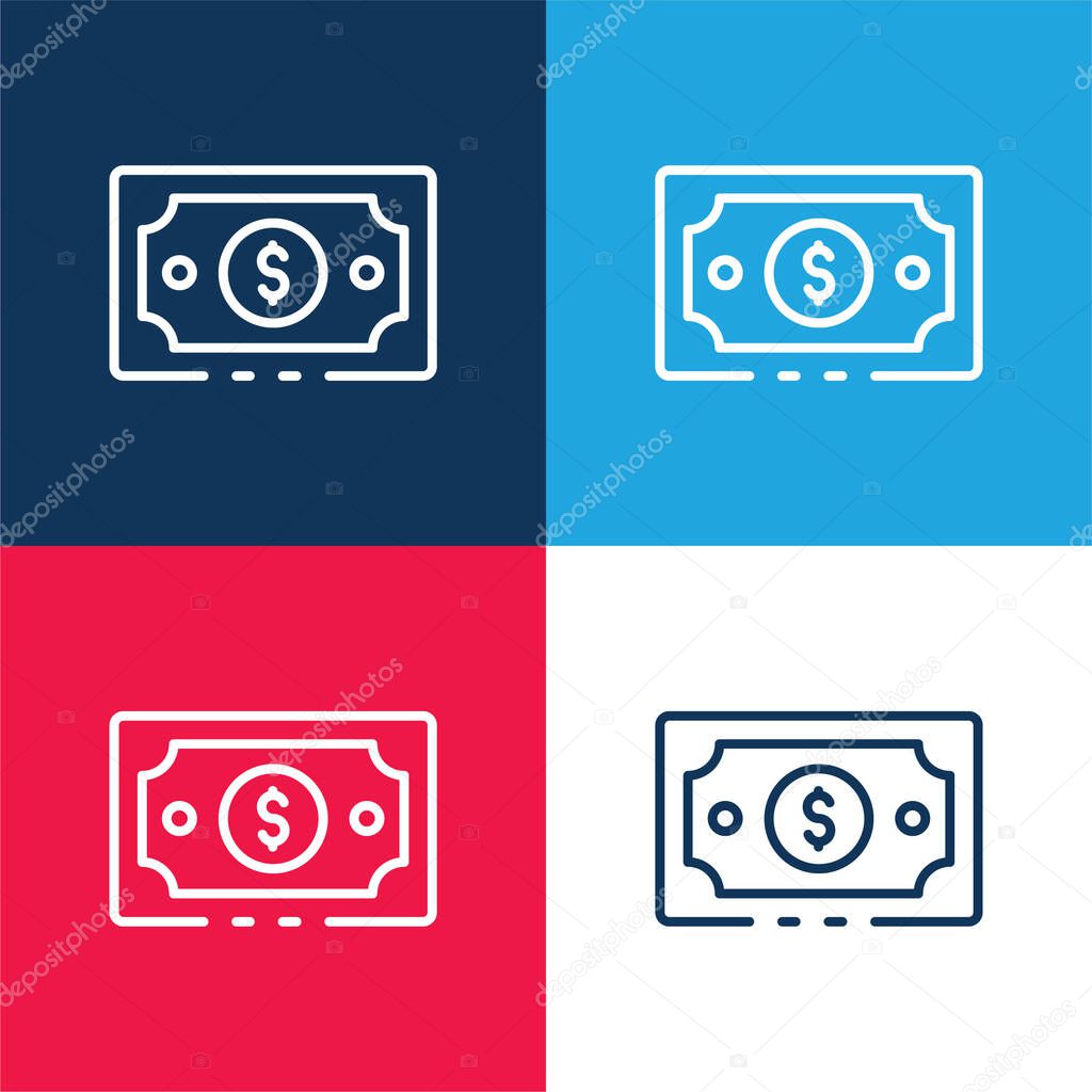 Banknote blue and red four color minimal icon set