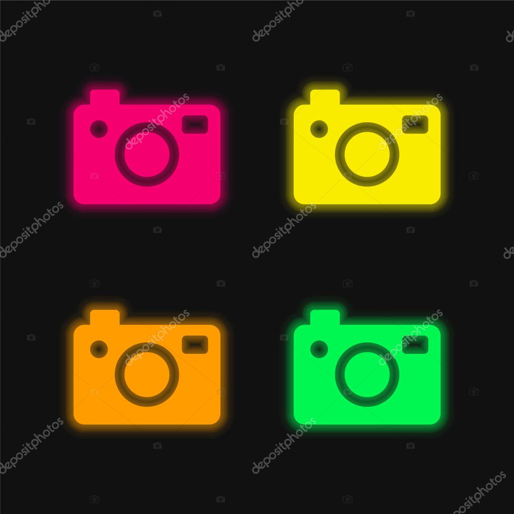 Big Photo Camera four color glowing neon vector icon