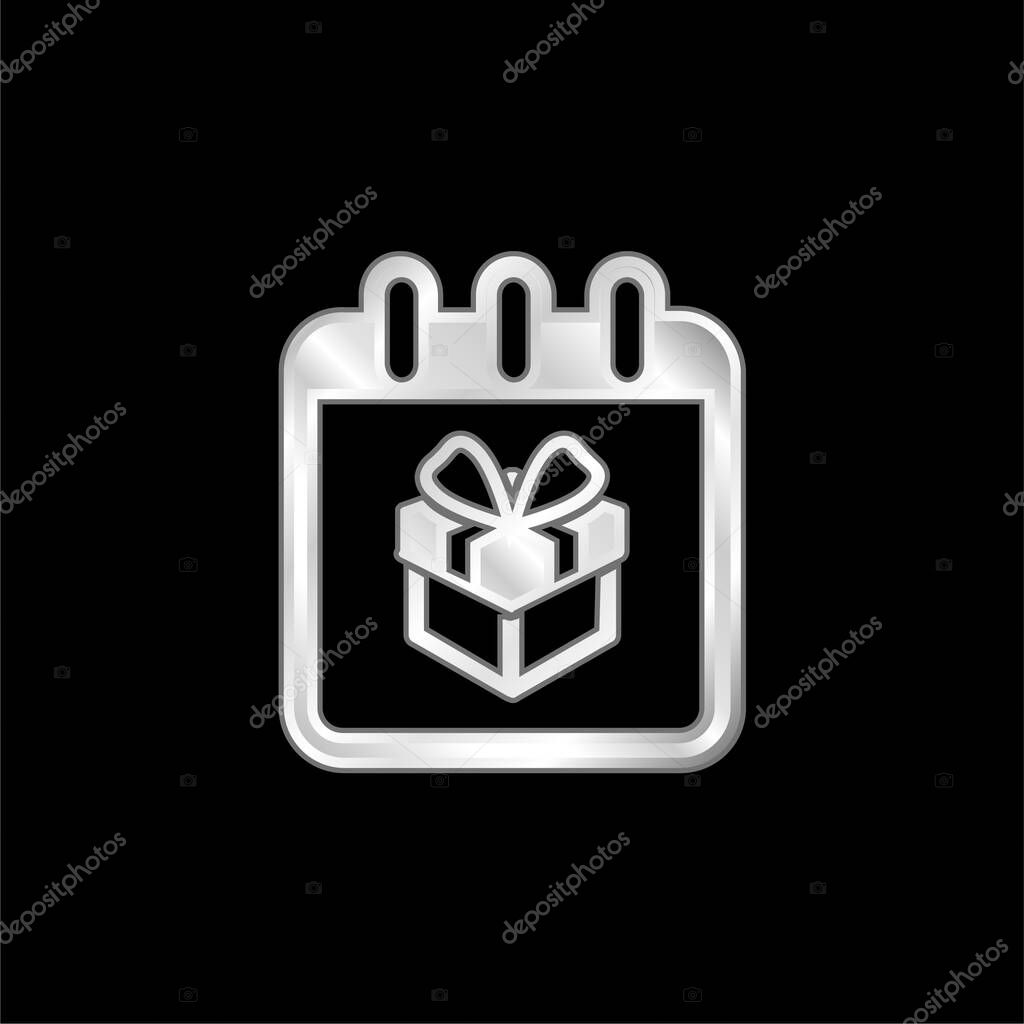 Birthday Giftbox On Reminder Calendar Page silver plated metallic icon