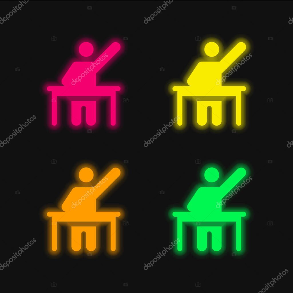 Asking four color glowing neon vector icon