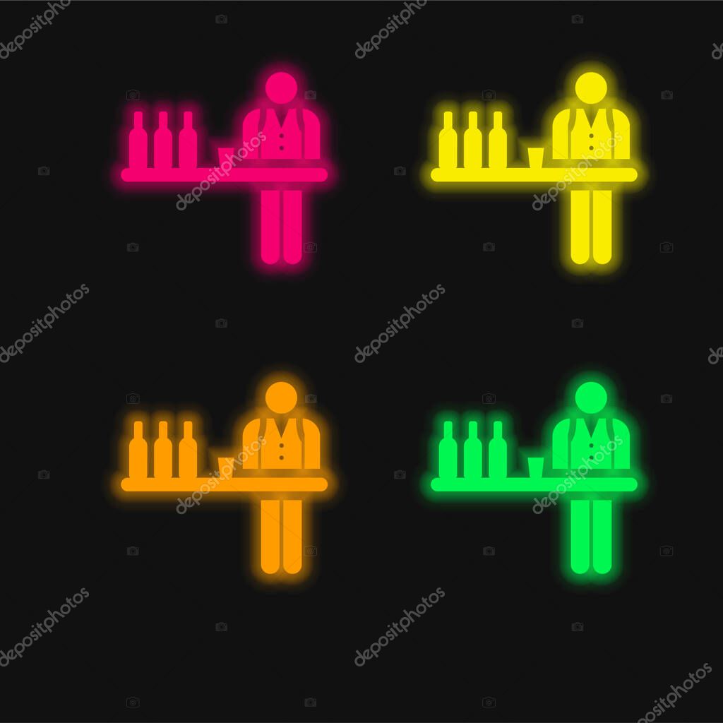 Barman four color glowing neon vector icon
