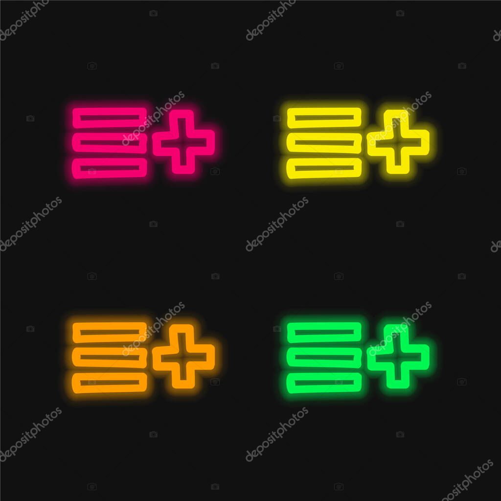 Add To List Hand Drawn Interface Symbol four color glowing neon vector icon