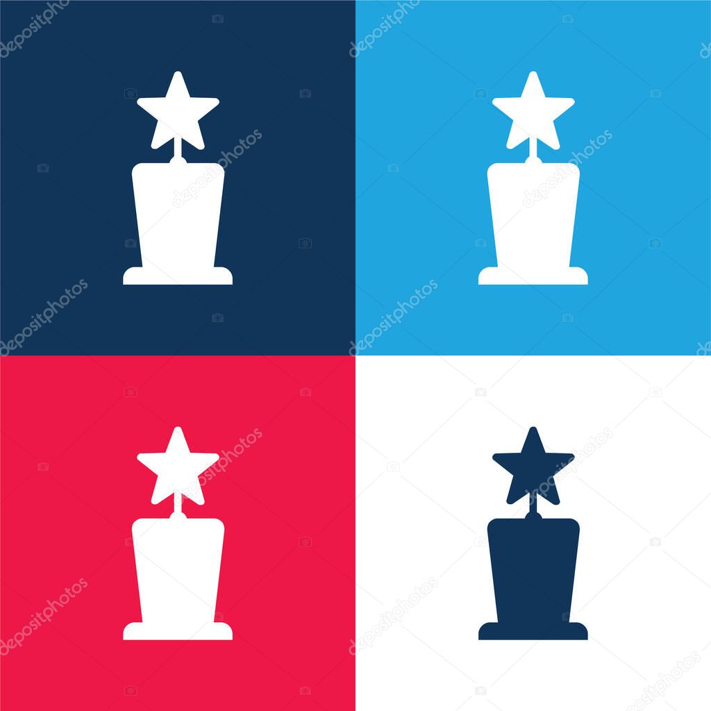 Award Star Trophy Shape blue and red four color minimal icon set