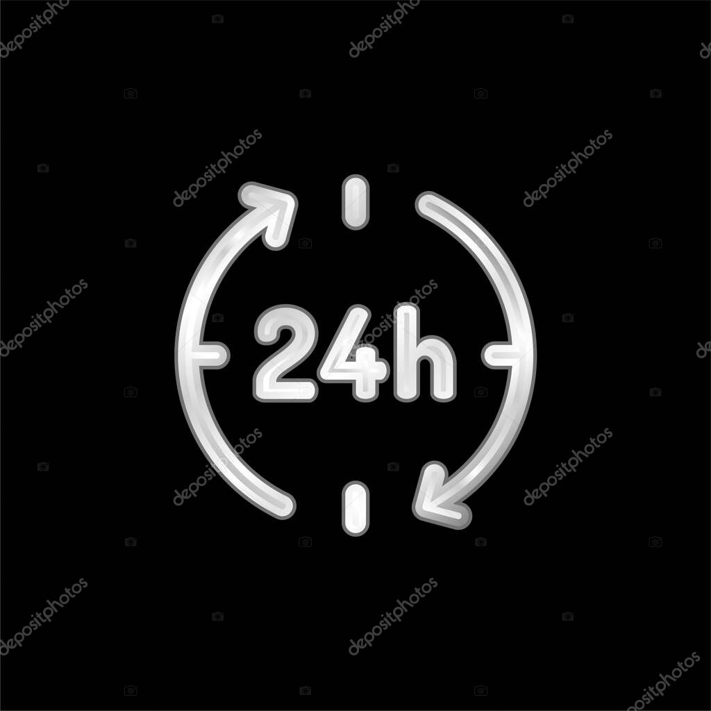 24 Hours silver plated metallic icon