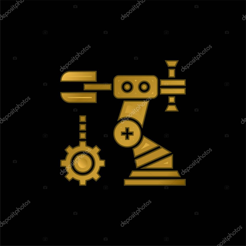 Assembly gold plated metalic icon or logo vector