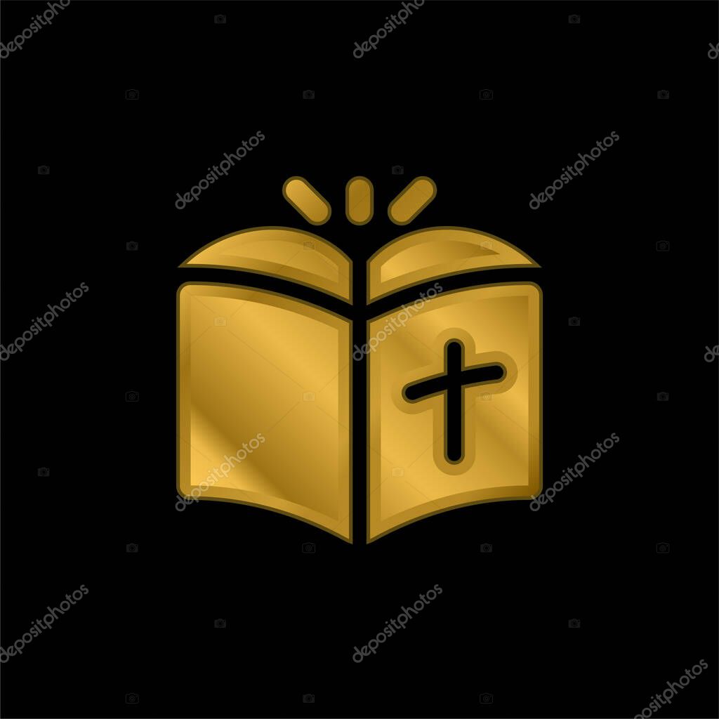 Bible gold plated metalic icon or logo vector