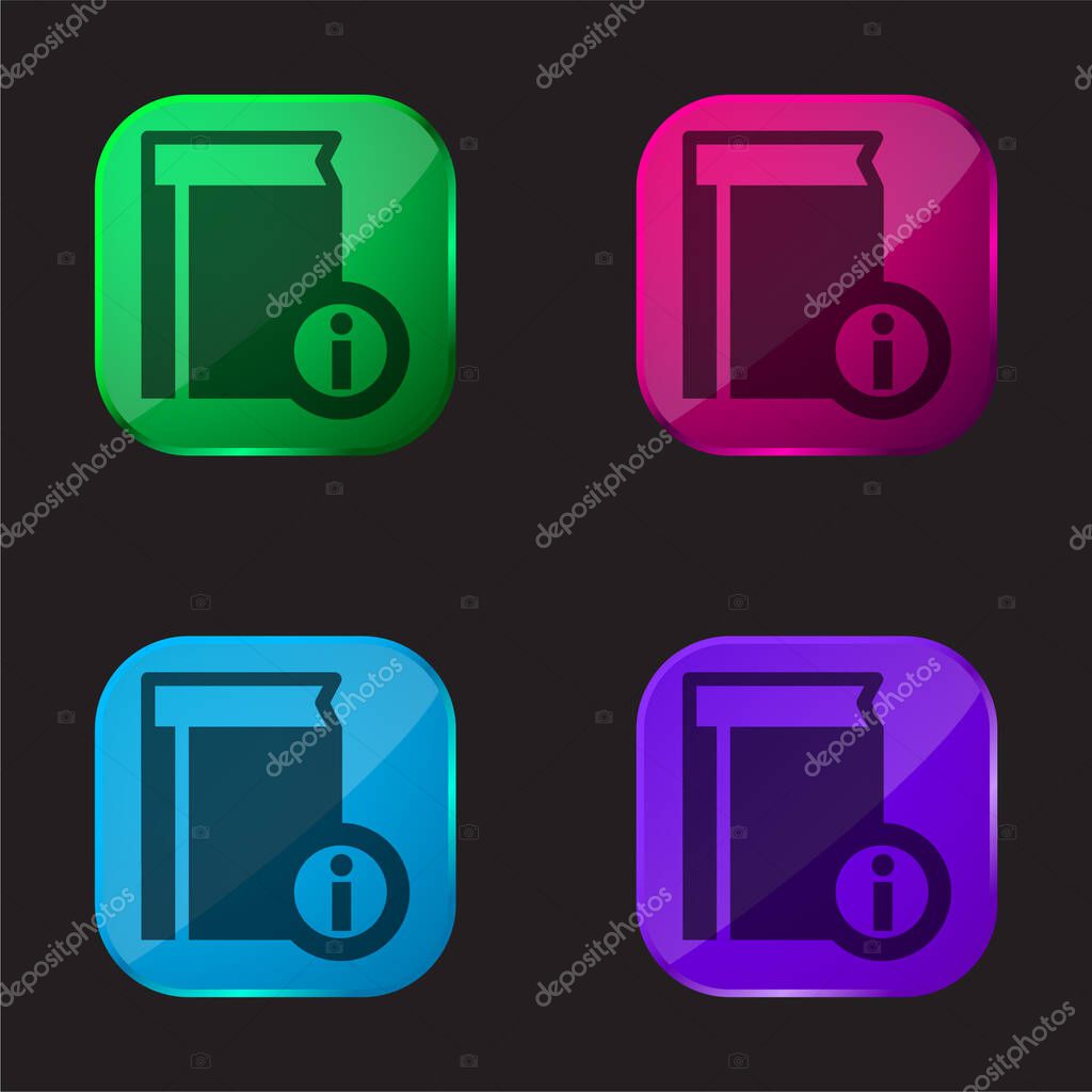 Book Information four color glass button icon