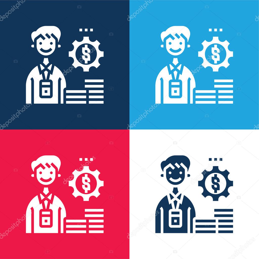 Accountant blue and red four color minimal icon set
