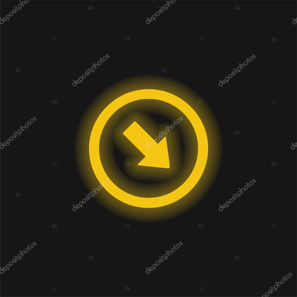 Arrow Pointing To Bottom Right Corner yellow glowing neon icon