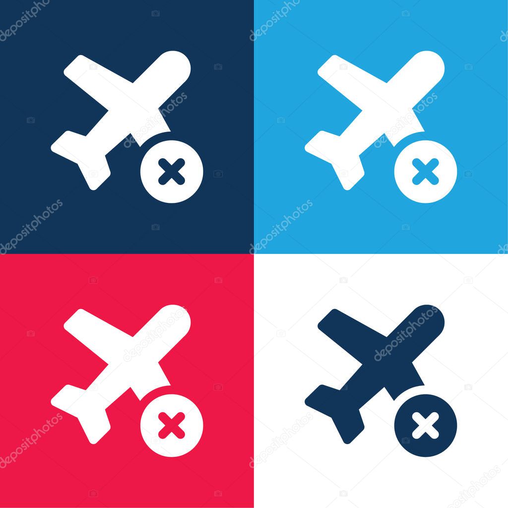 Air Plane blue and red four color minimal icon set