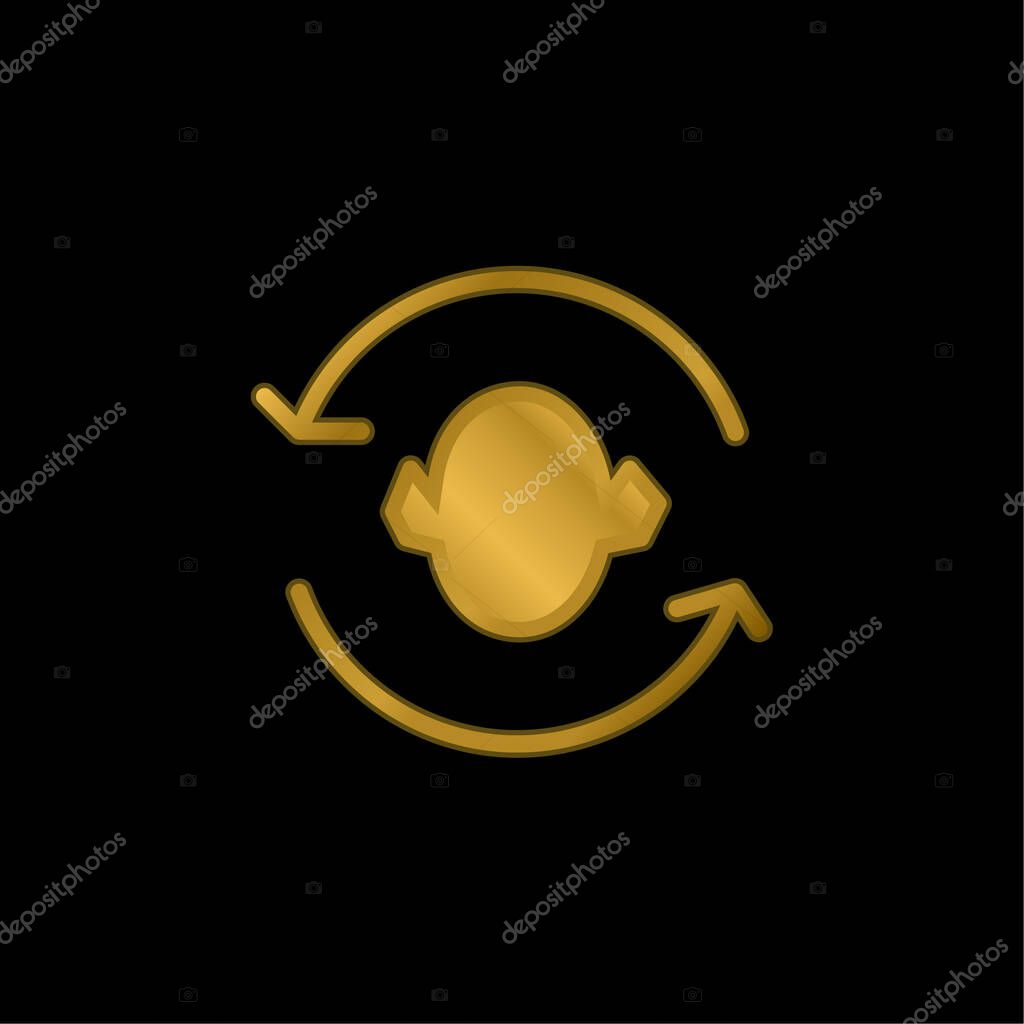 Arrows Couple Around A Head Silhouette gold plated metalic icon or logo vector