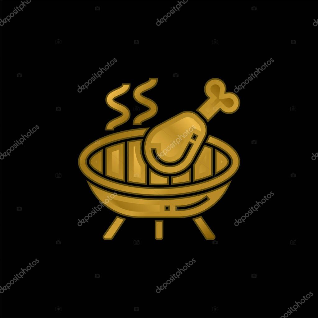 Barbecue gold plated metalic icon or logo vector