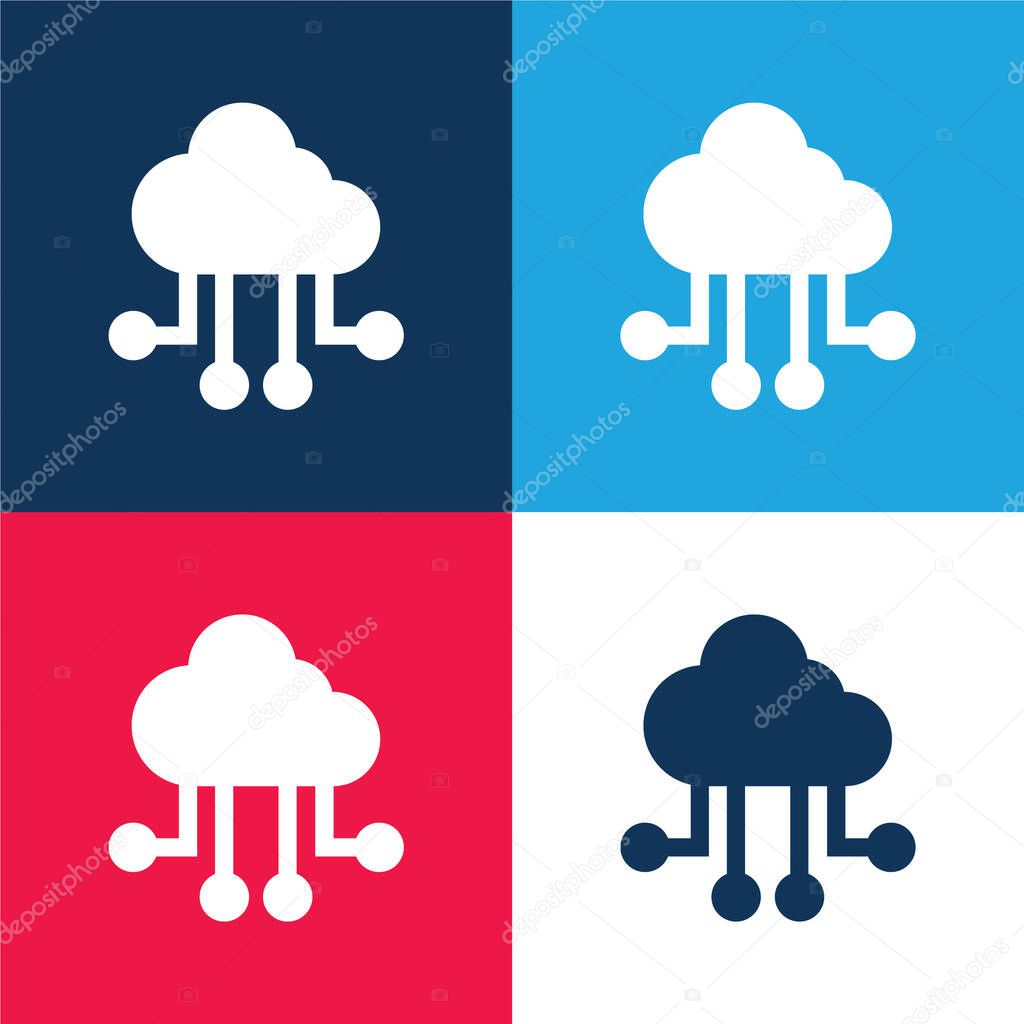 Big Data blue and red four color minimal icon set