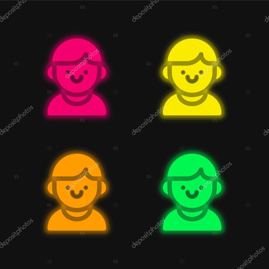 Boy four color glowing neon vector icon