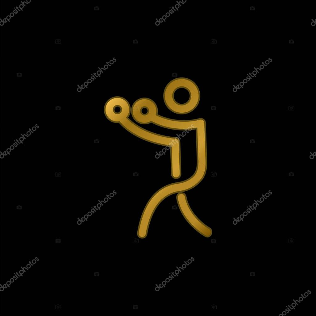 Boxing Stick Man gold plated metalic icon or logo vector