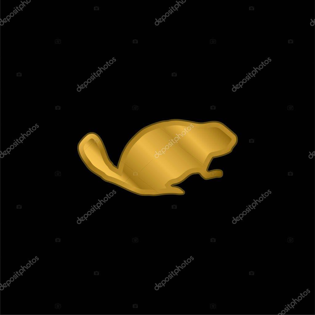 Beaver Mammal Animal Shape gold plated metalic icon or logo vector