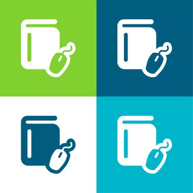 Kitap ve Bilgisayar Fare Düz 4 renk minimal simgesi seti