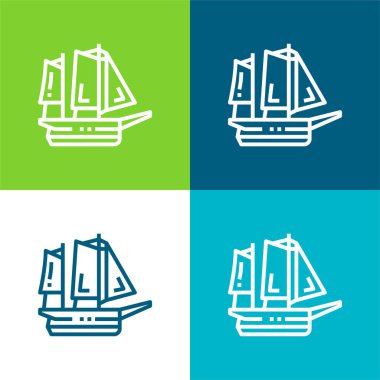 Tekne Düz 4 renk en küçük simge kümesi