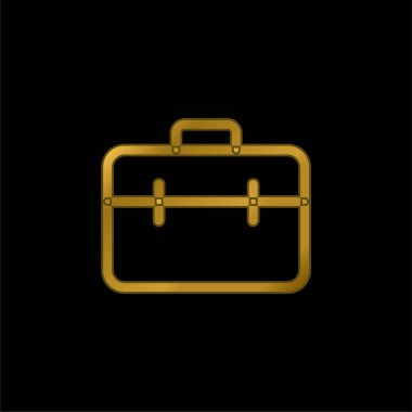 Briefcase gold plated metalic icon or logo vector clipart