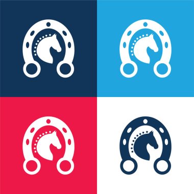Black Head Horse In A Horseshoe blue and red four color minimal icon set clipart