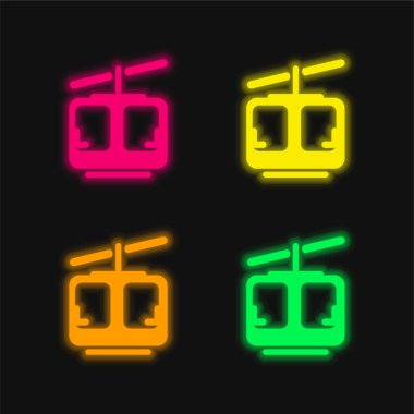 Aerial Lift four color glowing neon vector icon clipart