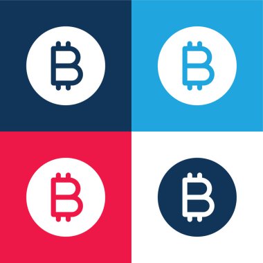 Bitcoin mavi ve kırmızı dört renk minimal simge kümesi