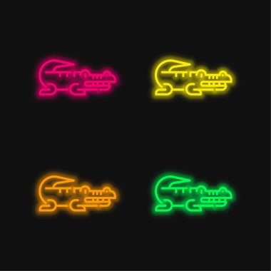 Timsah dört renkli parlayan neon vektör simgesi