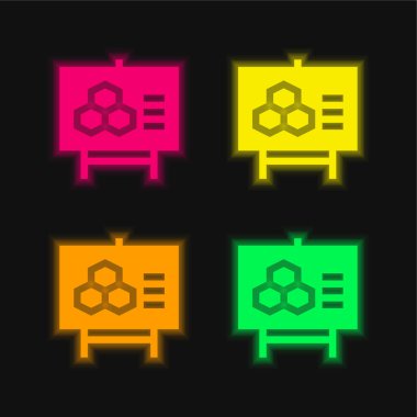 Biyoloji dört renk parlayan neon vektör simgesi
