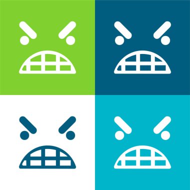 Öfke Duygusallığı Kare Yüzü Düz 4 renk simgesi seti