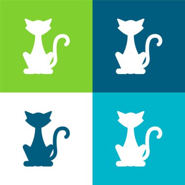 Kara Kedi Düz 4 renk simgesi seti