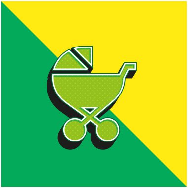 Baby Stroller Green and yellow modern 3d vector icon logo clipart