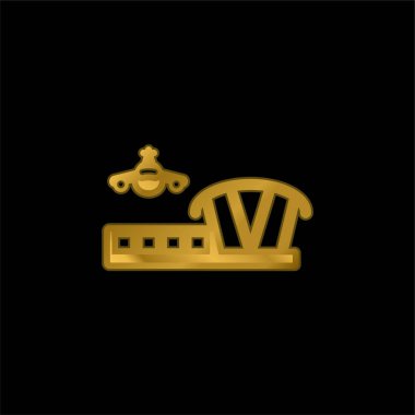 Havaalanı altın kaplamalı metalik simge veya logo vektörü