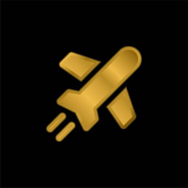 Uçak altın kaplama metalik simge veya logo vektörü