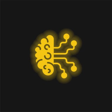 Yapay Zeka sarı parlak neon simgesi