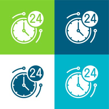 24 Hours Flat four color minimal icon set clipart