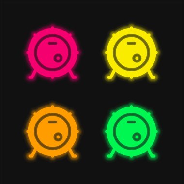 Bass Drum four color glowing neon vector icon clipart