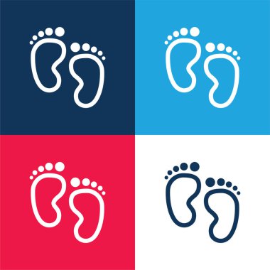 Baby Footprints blue and red four color minimal icon set clipart