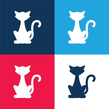 Siyah Kedi mavi ve kırmızı dört renk minimal simge kümesi
