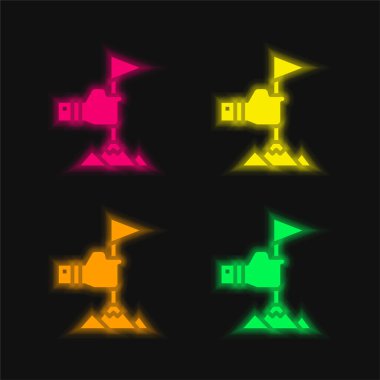 Başarı dört renk parlayan neon vektör simgesi