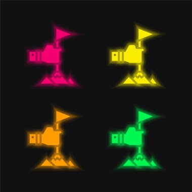 Achievement four color glowing neon vector icon clipart