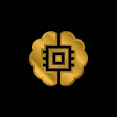 Beyin altın kaplamalı metalik simge veya logo vektörü