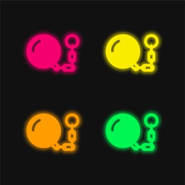 Ball And Chain four color glowing neon vector icon clipart