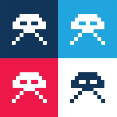 Uzaylı Ufo Pixelated Oyun Şekli Mavi ve Kırmızı Minimum Renk Simgesi